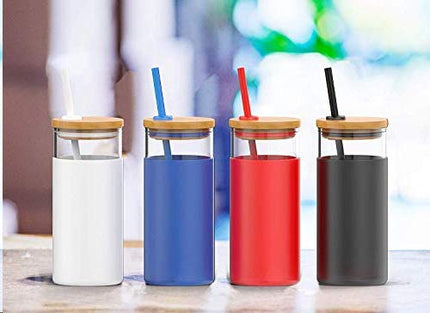 Advanced Mixology 24oz Glass Tumbler Glass Water Bottle Straw Silicone Protective Sleeve Bamboo Lid - BPA Free