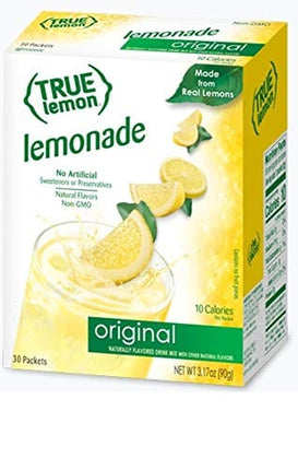 TRUE LEMON Original Lemonade Drink Mix (30 Packets) | Made from Real Lemon | No Preservatives, No Artificial Sweeteners, Gluten Free | Water Flavor Packets & Water Enhancer with Stevia