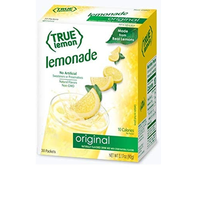 TRUE LEMON Original Lemonade Drink Mix (30 Packets) | Made from Real Lemon | No Preservatives, No Artificial Sweeteners, Gluten Free | Water Flavor Packets & Water Enhancer with Stevia