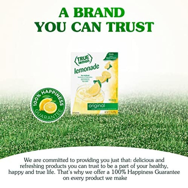 TRUE LEMON Original Lemonade Drink Mix (30 Packets) | Made from Real Lemon | No Preservatives, No Artificial Sweeteners, Gluten Free | Water Flavor Packets & Water Enhancer with Stevia