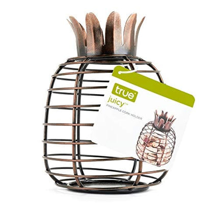 True Juicy Pineapple Holder Wine Décor for Kitchen | Barrel Cage Display Collector | Decorative Vino Cork Storage Box Container Gift, Set of 1, Brown
