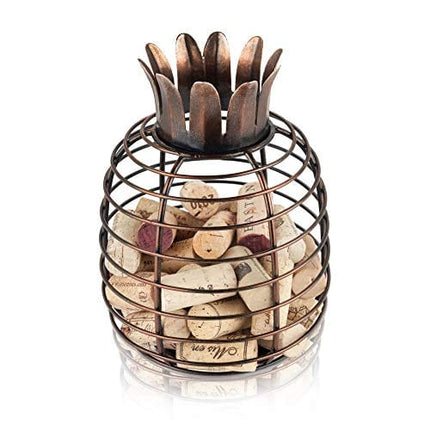 True Juicy Pineapple Holder Wine Décor for Kitchen | Barrel Cage Display Collector | Decorative Vino Cork Storage Box Container Gift, Set of 1, Brown
