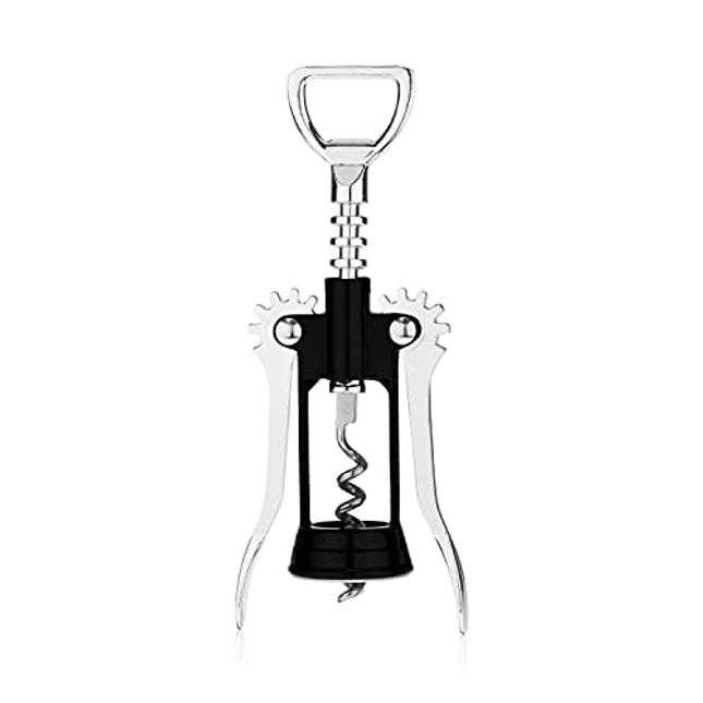True Soar Black and Silver Winged Corkscrew, Self Centering Worm Bottle Opener