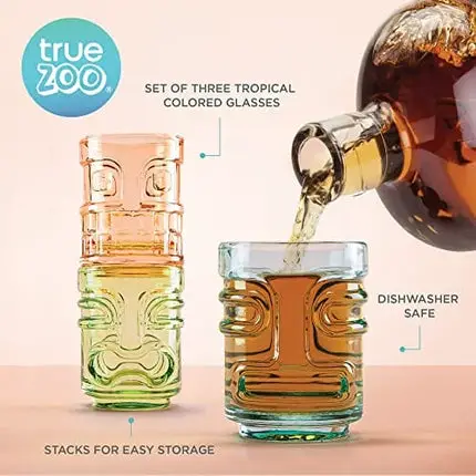 True Zoo Tiki Shot Glasses, Stackable Shot Glass Set, Dishwasher Safe Colored Glass, Holds 2 Ounces, Multicolor, Set of 3