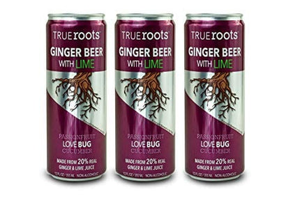 Ginger Beer with Lime by TrueRoots Brewing Company, Made with REAL non-gmo Ginger & Lime Juice, All-Natural with No Preservatives, 12 Fl Oz (Pack of 12) (Passionfruit + Cucumber)