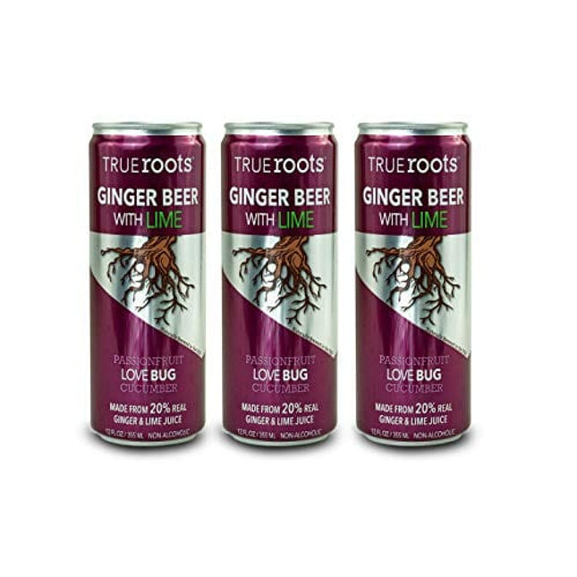 Ginger Beer with Lime by TrueRoots Brewing Company, Made with REAL non-gmo Ginger & Lime Juice, All-Natural with No Preservatives, 12 Fl Oz (Pack of 12) (Passionfruit + Cucumber)