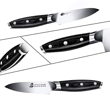 TUO Paring Knife - 3.5 inch Peeling Knife - Fruit and vegetable Knife Ultra Sharp Kitchen Knife - German HC Steel - Full Tang Pakkawood Handle - BLACK HAWK SERIES with Gift Box
