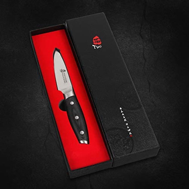 TUO Paring Knife - 3.5 inch Peeling Knife - Fruit and vegetable Knife Ultra Sharp Kitchen Knife - German HC Steel - Full Tang Pakkawood Handle - BLACK HAWK SERIES with Gift Box