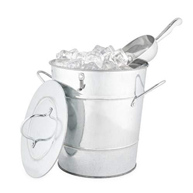 Twine Country Home Galvanized Bucket with Lid and Ice Scoop Stainless Steel, 10.5"