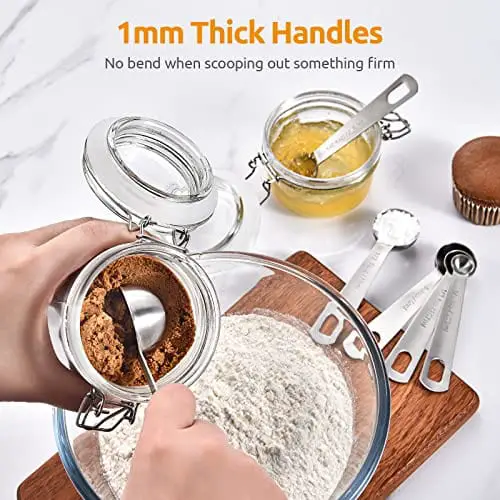 Magnetic Measuring Spoons Set of 8 Stainless Steel Etched Dual Sided Stackable Engraved Nesting Teaspoons Tablespoons for Measuring Dry and Liquid