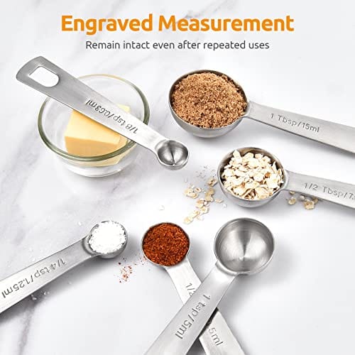 Gold Measuring Spoons Stainless Steel Narrow Measuring Spoons Set Heavy Duty Metal Measure Spoons Teaspoon Tablespoon for Dry Liquid Fits in Spice Jar