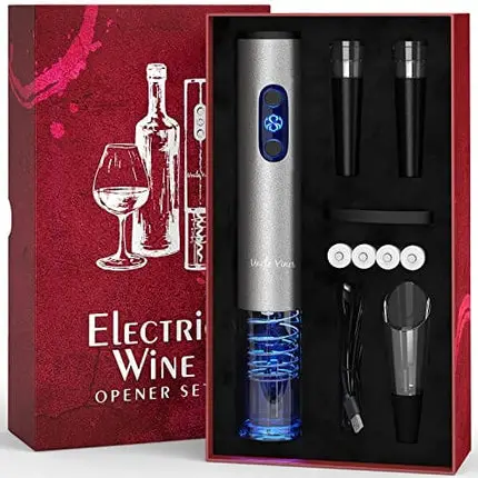 Electric Wine Opener Set Uncle Viner with Charger & Batteries - Gift Idea for Wine Lover - Battery Operated Corkscrew - Automatic Cordless Wine Bottle Opener Rechargeable - Mother's Day Christmas Kit