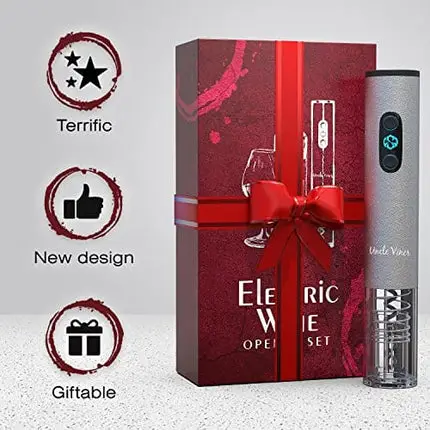 Electric Wine Opener Set Uncle Viner with Charger & Batteries - Gift Idea for Wine Lover - Battery Operated Corkscrew - Automatic Cordless Wine Bottle Opener Rechargeable - Mother's Day Christmas Kit