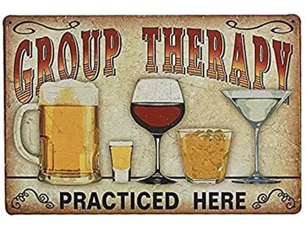 UNIQUELOVER Bar Signs, Group Therapy Practiced Here Retro Vintage Metal Tin Signs for Home Bar Decor 12” X 8”