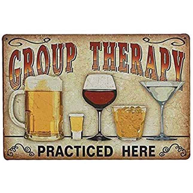 UNIQUELOVER Bar Signs, Group Therapy Practiced Here Retro Vintage Metal Tin Signs for Home Bar Decor 12” X 8”
