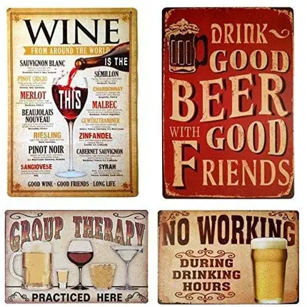 UOOPAI Tin Sign Wall Decor Retro Metal Plaque Bar Pub Vintage Poster Set of 4 with No Working Beer Wine Group Therapy