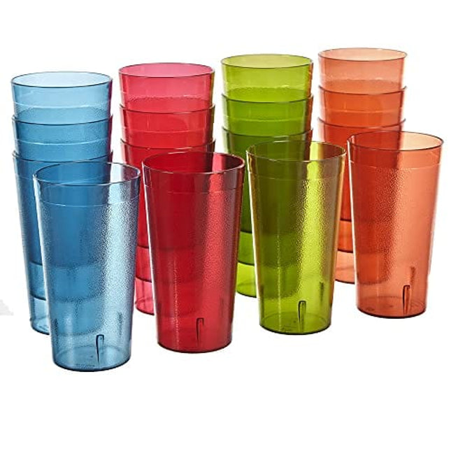 US Acrylic Café 20 ounce Plastic Restaurant Style Stackable Water Tumblers in 4 Assorted Colors | Value Set of 16 Drinking Cups | Reusable, BPA-free, Made in the USA, Top-rack Dishwasher Safe