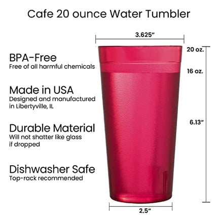 US Acrylic Café 20 ounce Plastic Restaurant Style Stackable Water Tumblers in 4 Assorted Colors | Value Set of 16 Drinking Cups | Reusable, BPA-free, Made in the USA, Top-rack Dishwasher Safe