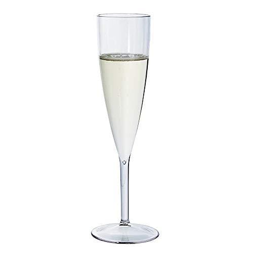 Plastic 5 Ounce One Piece Champagne Flute in Clear, Set of 12 Wine Stems, Reus