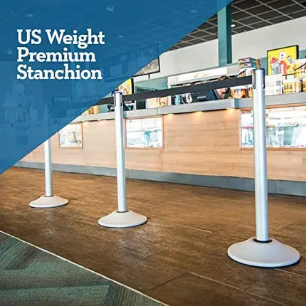 US Weight - U2103EXT Heavy Duty Premium Steel Stanchion with Extended 13-Foot Retractable Belt – Silver
