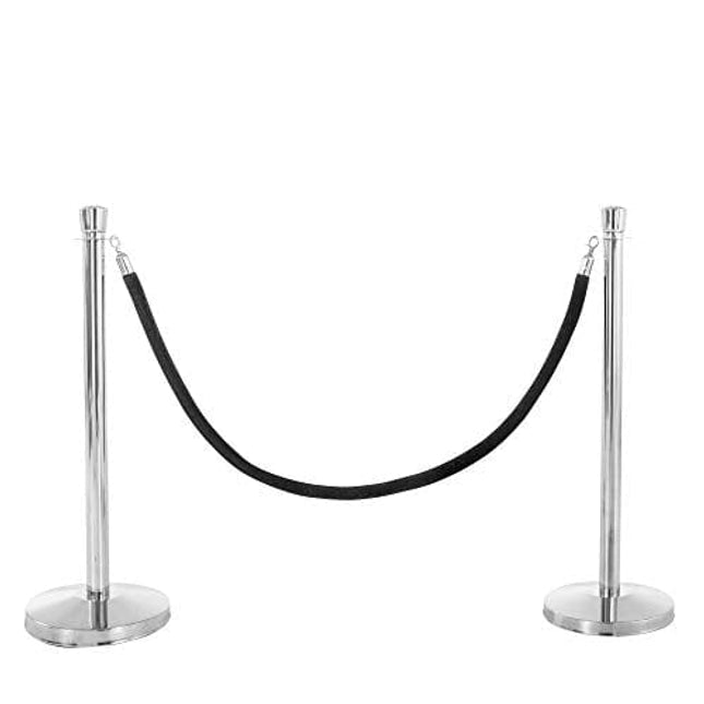 US Weight - U2140 Premier Chrome Post and Black Velvet Rope Crowd Control Stanchions