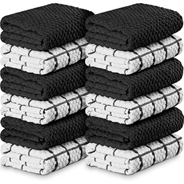 Utopia Towels Kitchen Towels [12 Pack], 15 x 25 Inches, 100% Ring Spun Cotton Super Soft and Absorbent Linen Dish Towels, Tea Towels and Bar Towels Set (Black)