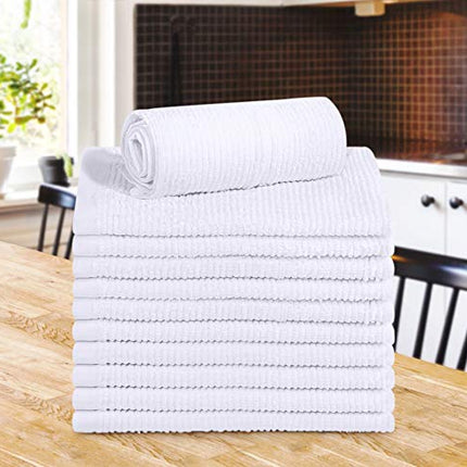 Utopia Towels Ribbed Bar Mop Towels,16 x 19 Inches, 100% Cotton Super Absorbent White Bar Towels, Multi-Purpose Cleaning Towels for Home and Kitchen Bars, (Pack of 12)
