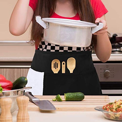 Utopia Wear 4 Pack 3 Pockets Waitress Apron, 24 x 12 Inches Waist Aprons for Home and Kitchen (Black)