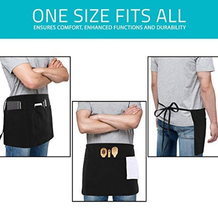 Utopia Wear 4 Pack 3 Pockets Waitress Apron, 24 x 12 Inches Waist Aprons for Home and Kitchen (Black)