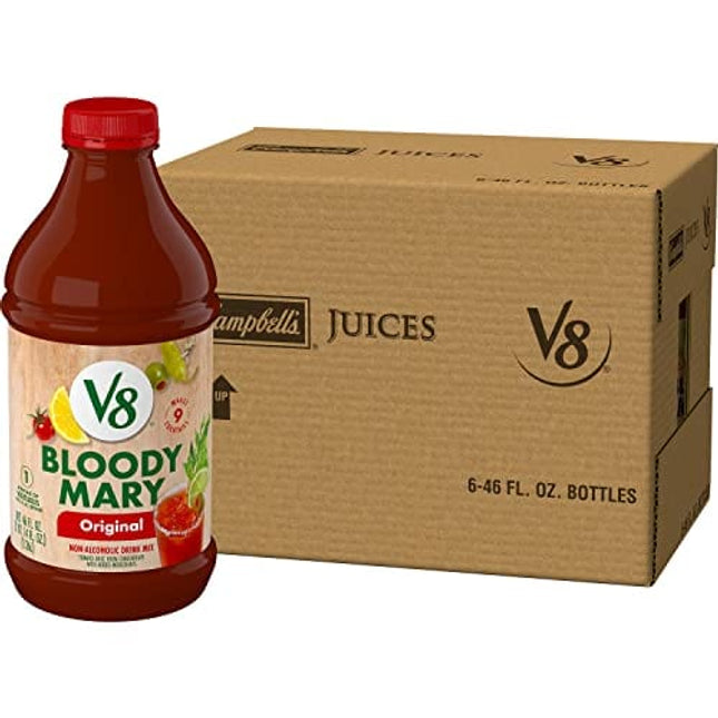 V8 Bloody Mary Mix, Vegetable Juice for Bloody Mary Cocktails, 46 FL OZ Bottle (Pack of 6)