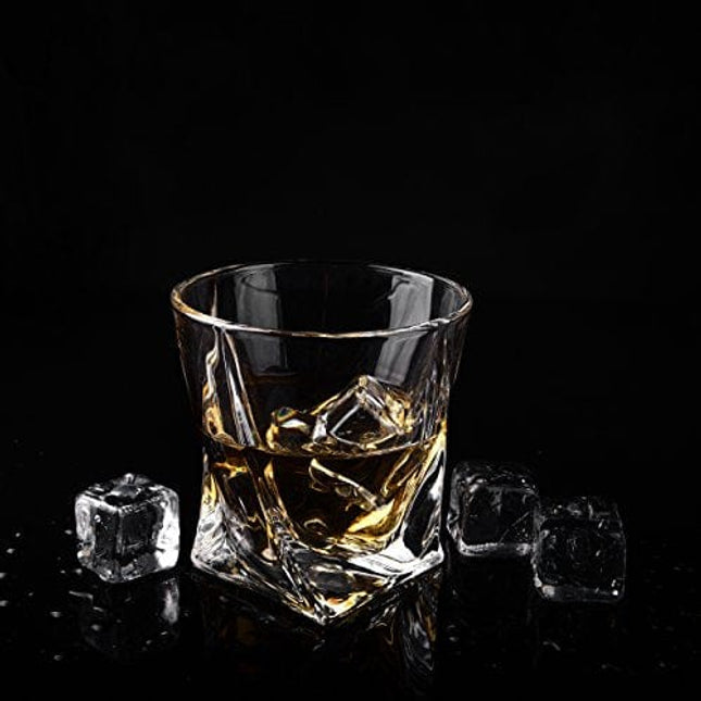 VACI GLASS Crystal Whiskey Glasses - Set of 4 - with 4 Drink Coasters, Crystal Scotch Glass, Malt or Bourbon, Glassware Set