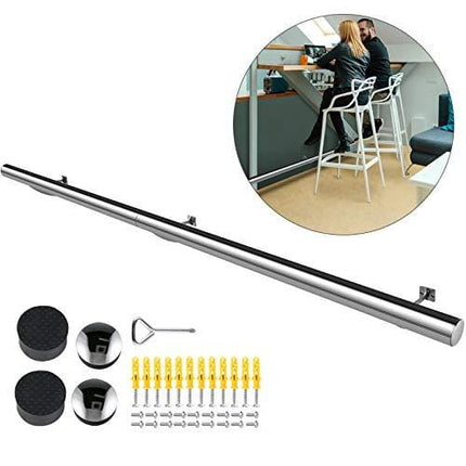 VBENLEM 2''OD Bar Foot Rail Kit 8FT Length Solid Bar Mount Foot Rail Kit,Brushed Stainless Steel Tubing, Bar Foot Rail Tubing Kit for Wall,Bar Foot Rest w/2 Wall Mount Brackets and 2 Flat End Caps