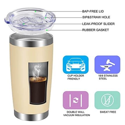VEGOND 20oz Tumbler with Lid and Straw Stainless Steel Tumbler Cup Vacuum Insulated Double Wall Travel Coffee Mug Powder Coated Coffee Cup(Beige 1 Pack)
