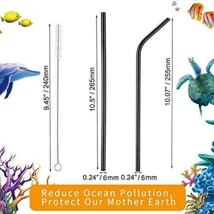 VEHHE Black Metal Straws Reusable Stainless Steel Straws with Cleaning Brush for 20/30 Oz for Yeti RTIC SIC Ozark Trail Tumblers (Black)