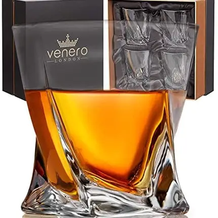 VENERO Crystal Whiskey Glasses, Set of 4 Rocks Glasses in Satin-Lined Gift Box - 10 oz Old Fashioned Lowball Bar Tumblers for Drinking Bourbon, Scotch Whisky, Cocktails, Cognac