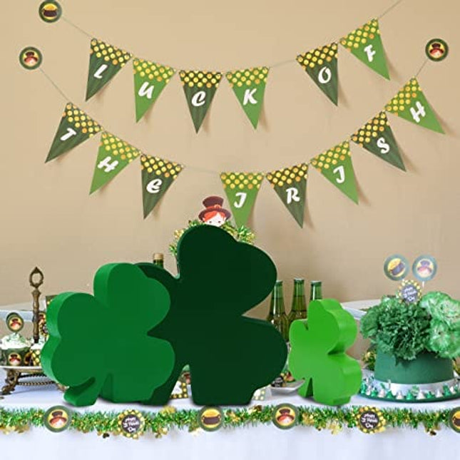 St. Patrick's Day Table Wooden Signs Shamrock Decor Freestanding Irish Clovers Home Party Decoration (3 PC)