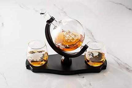 Verolux Whiskey Globe Decanter Set with 2 Etched Globe Glasses in Gift Box - Gifts for Men and Women,Home Bar Accessories for Liquor, Whisky, Bourbon, Gin, Rum, Tequila, Vodka and Brandy-850ml