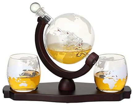 Verolux Whiskey Globe Decanter Set with 2 Etched Globe Glasses in Gift Box - Gifts for Men and Women,Home Bar Accessories for Liquor, Whisky, Bourbon, Gin, Rum, Tequila, Vodka and Brandy-850ml
