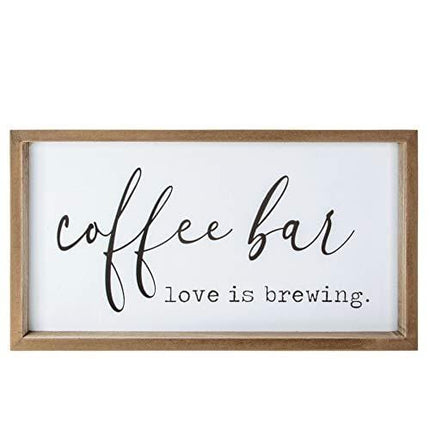 VILIGHT Coffee Bar Accessories Love is Brewing - Farmhouse Coffee Sign Wall Decor for Kitchen - Vintage Wood Coffee Station Decorations for Home Office and Wedding - 16x9 Inches