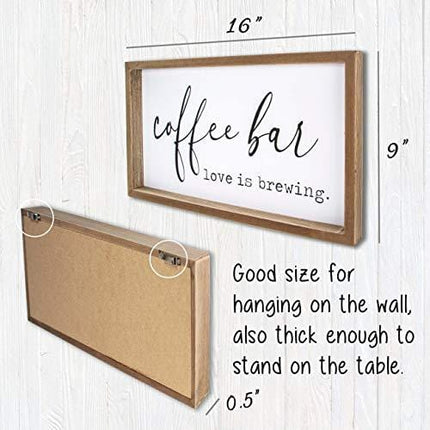 VILIGHT Coffee Bar Accessories Love is Brewing - Farmhouse Coffee Sign Wall Decor for Kitchen - Vintage Wood Coffee Station Decorations for Home Office and Wedding - 16x9 Inches