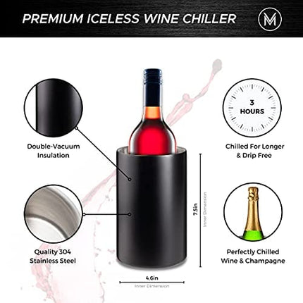 Villa & Marx Wine Chiller Bucket - Premium Champagne Bucket Keeps 750ml Bottles Cold for Hours - Insulated White Wine Bottle Cooler Without Ice - Wine Cooler Bucket for Wine Lovers (Black)