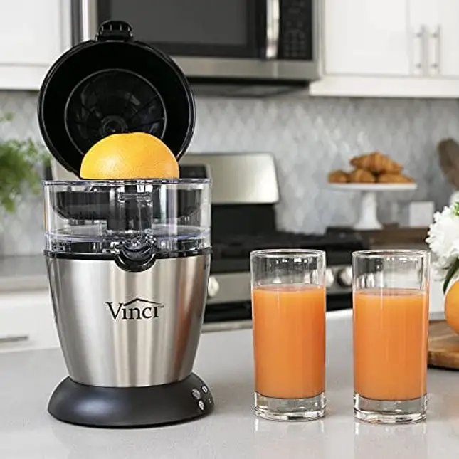 Vinci Hands-Free Electric Citrus Juicer | 1-Button Easy Press Lemon Lime Orange Grapefruit Juice Squeezer Easy to Clean Juicer Machine, Black/Stainless Steel