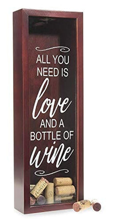 Wine Cork Holder Shadow Box - Holds Over 60 Corks - 16" x 6" - Cherry Red Wine Decor - Wall Hanging Hardware Included