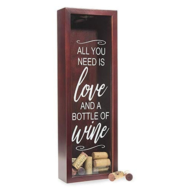 Wine Cork Holder Shadow Box - Holds Over 60 Corks - 16" x 6" - Cherry Red Wine Decor - Wall Hanging Hardware Included