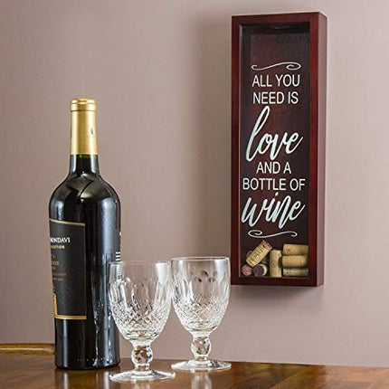 Wine Cork Holder Shadow Box - Holds Over 60 Corks - 16" x 6" - Cherry Red Wine Decor - Wall Hanging Hardware Included
