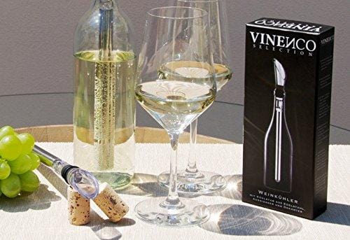 NEW~VINENCO SELECTION: Stainless Wine Chiller with Stopper & Foil  Cutter/Swell