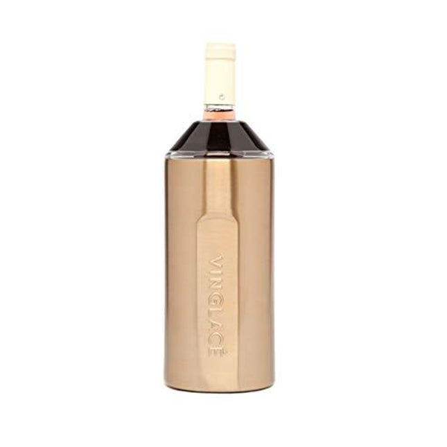 Vinglacé Wine Bottle Insulator | Stainless Steel | Double Walled | Vacuum Insulated | Tritan Plastic Adjustable Top | Keeps Wine & Champagne Cold for Hours | 10" x 11" x 12" | Copper