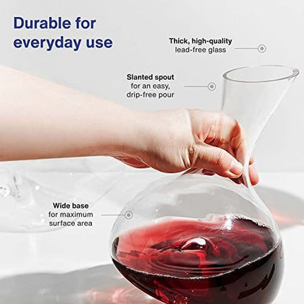 GoodGlassware Wine Decanter – Personal Red Wine Carafe with Wide Base and Aerating Punt - Crystal Clear Clarity, 100% Lead Free Glass (44 oz Capacity)