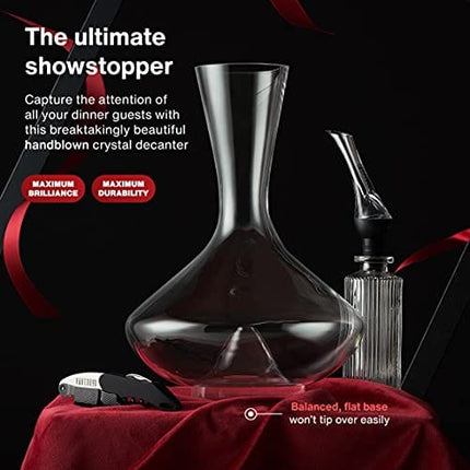Vintorio Citadel Wine Decanter - Artisanally Hand Blown Lead-Free Crystal - Super Durable Sommelier's Wine Carafe with Aerating Punt Design and Silicone Stopper Lid