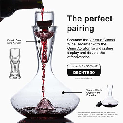Vintorio Wine Aerator OMNI Set - Premium Decanter for Red Wine Lovers with Gift Box, Velvet Bag, and Mini Stand - Durable, Crystal Clear Acrylic